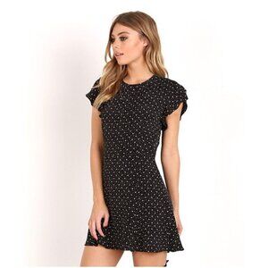 New Flynn Skye Zoe Mini Dress Womens M Black White Floral Ruffles Rayon